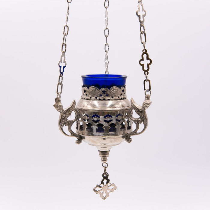 Hanging Vigil Sanctuary Lamp, Silver Plated With Open Lattice Design and Decorative Rim LIMITED STOCK