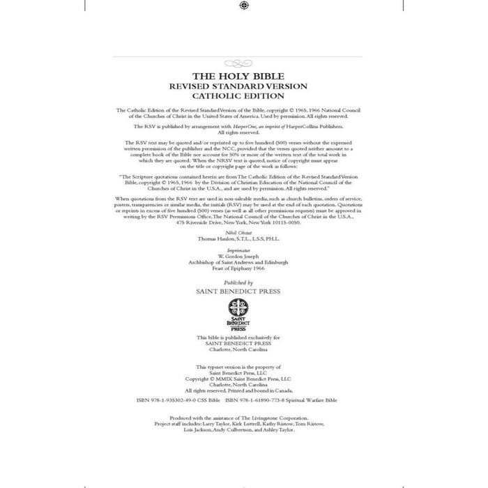 Spiritual Warfare Bible, Revised Standard Version Catholic Edition, Grey Premium UltraSoft Cover