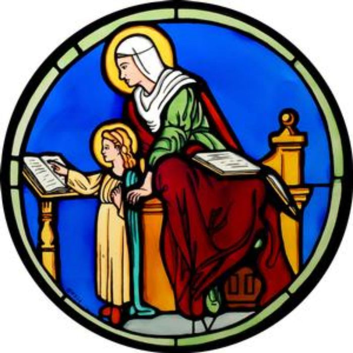 Cathedral Stained Glass, St Anne & The Virgin Shrine of Saint Anne D’Auray Brittany France, Stained Glass Window Transfer 13.5cm Diameter