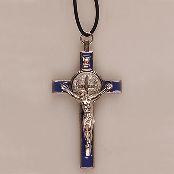 St Benedict Crucifix Blue Enamel 3 Inches High