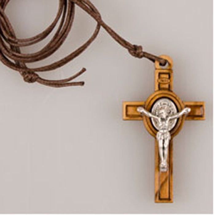 St Benedict Olive Wood Cross, 45mm / 1.75 Inches High