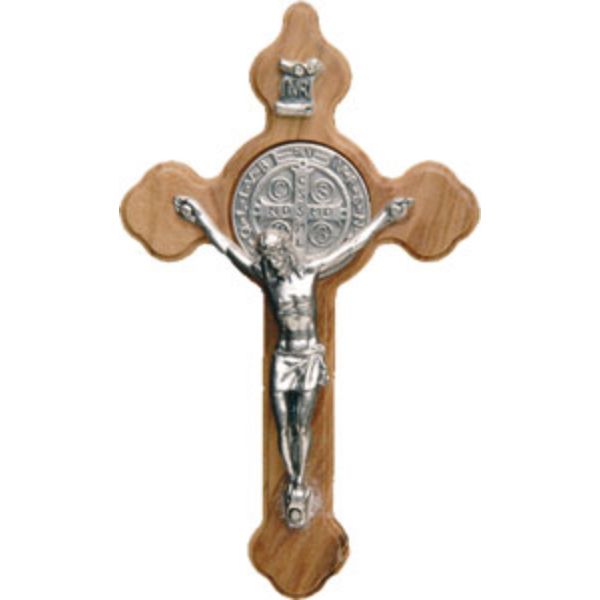 St Benedict Olive Wood Cross, 78mm / 3 Inches High