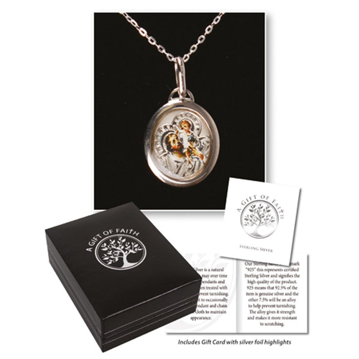 St Christopher Sterling Silver Pendant With 18 Inch Chain