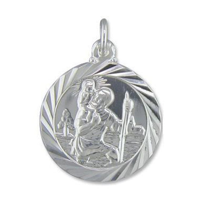 St Christopher Sterling Silver Pendant 20mm Diameter Double Sided