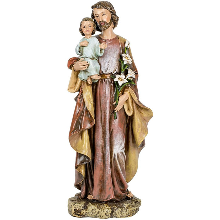 Statues Catholic Saints, St Joseph & Child Statue 25cm - 10 Inches High Resin Cast