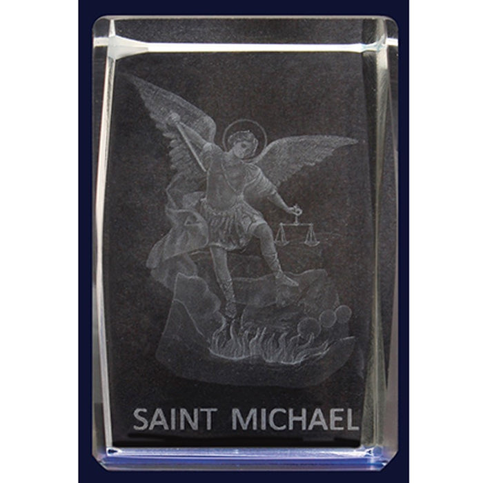 St Michael Lazer Engraved Crystal Statue 6cm High
