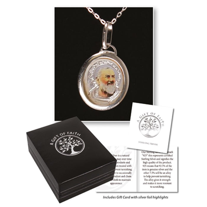 St Padre Pio Sterling Silver Pendant With 18 Inch Chain