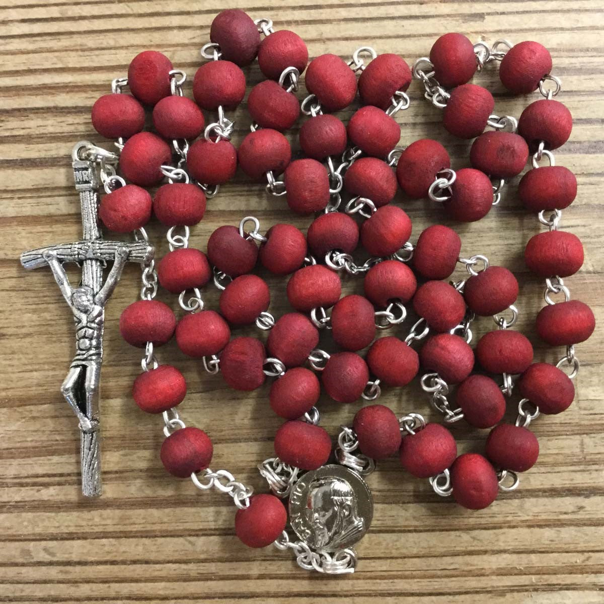 St Padre Pio Rose Scented Rosary Beads, With The Papal Design Log