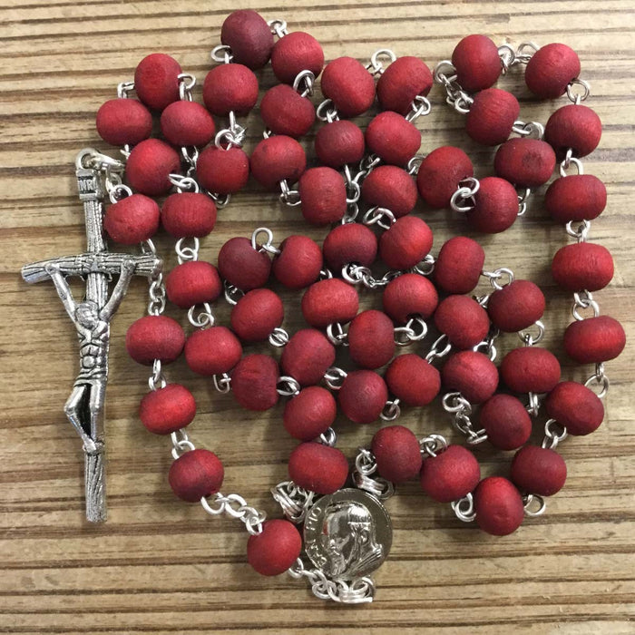 St Padre Pio Rose Scented Rosary Beads, With The Papal Design Log Shaped Crucifix