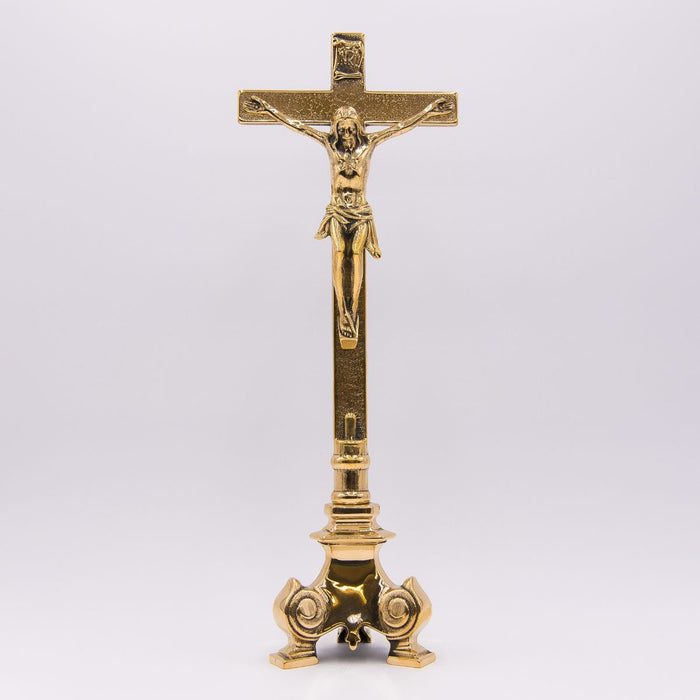 Standing Crucifix 21 Inches / 53cm High, Solid Brass With Tripod Design Base
