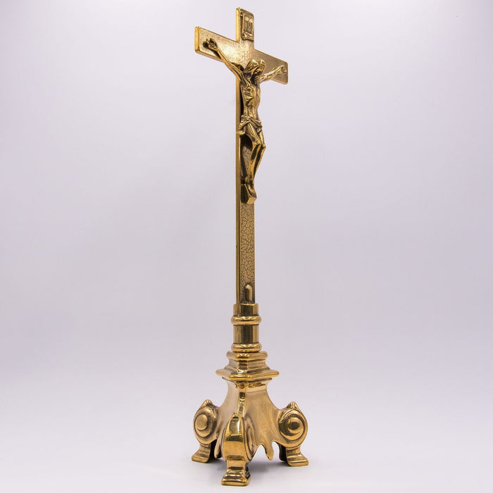 Standing Crucifix 21 Inches / 53cm High, Solid Brass With Tripod Design Base