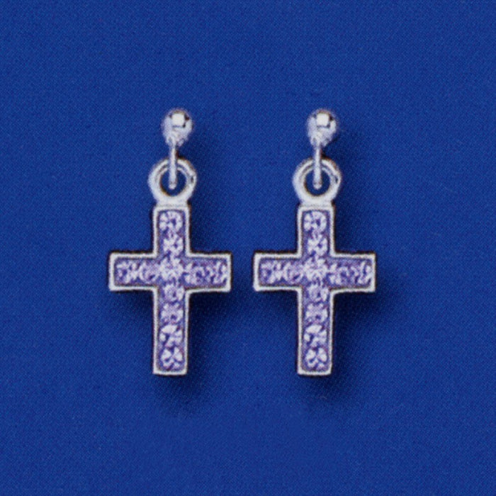 20% OFF Sterling Silver Lilac Coloured Crystal Cross Drop Earrings 16mm In Length