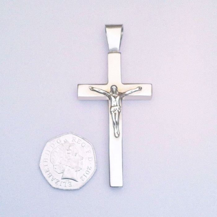Sterling Silver Crucifix 65mm In Length Very Large & Thick Cast