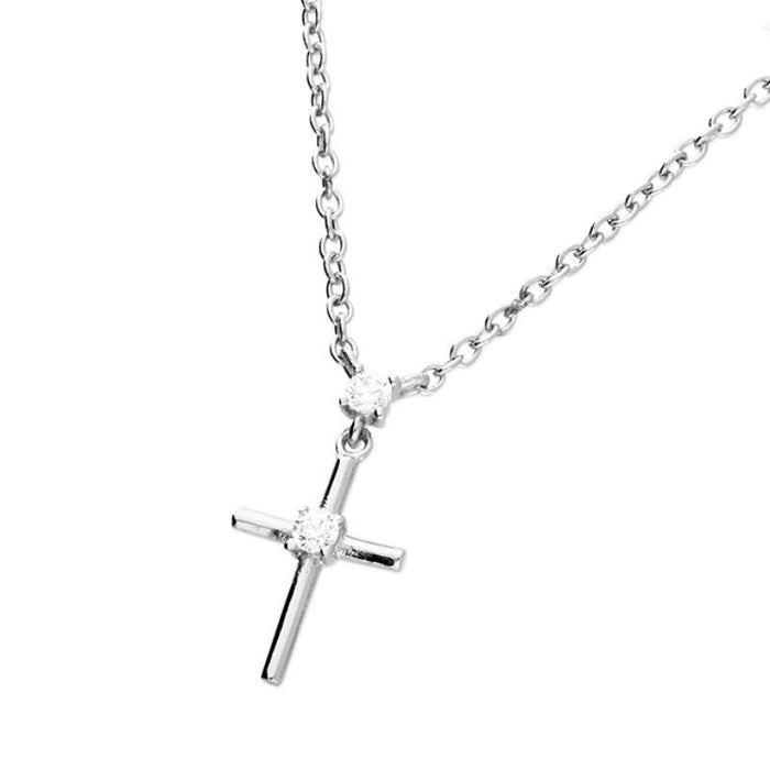 Christian Jewellery, Sterling Silver Cross Necklace with Cubic Zirconia Stones, Complete With A 16 Inch Length Chain