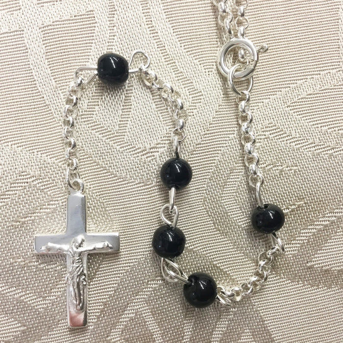 Sterling Silver One Decade Rosary, Real Black Onyx Beads 5mm Diameter SPECIAL ORDER ONLY