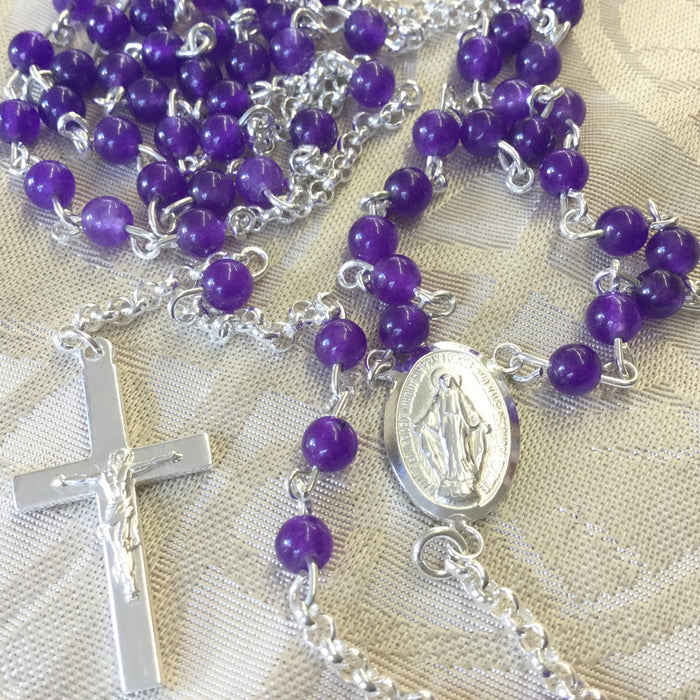 Sterling Silver Rosary, Real Amethyst Beads 4mm Diameter SPECIAL ORDER ONLY
