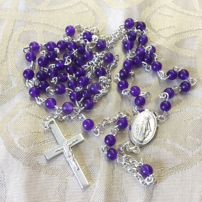 Sterling Silver Rosary, Real Amethyst Beads 4mm Diameter SPECIAL ORDER ONLY