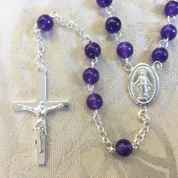 Sterling Silver Rosary, Real Amethyst Beads 6mm Diameter SPECIAL ORDER ONLY
