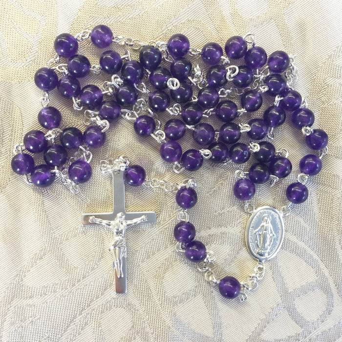 Sterling Silver Rosary, Real Amethyst Beads 6mm Diameter SPECIAL ORDER ONLY