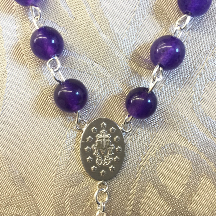 Sterling Silver Rosary, Real Amethyst Beads 8mm Diameter