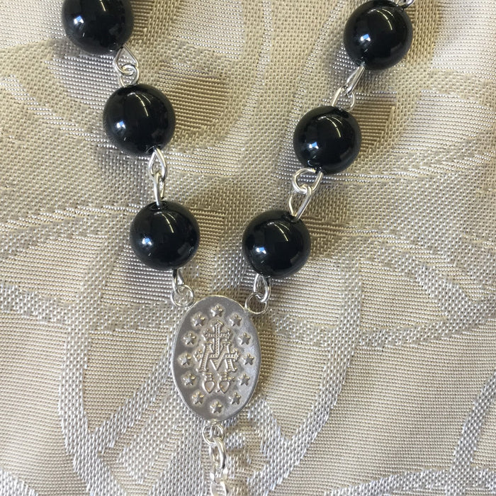 Sterling Silver Rosary, Real Black Onyx Beads 8mm Diameter SPECIAL ORDER ONLY