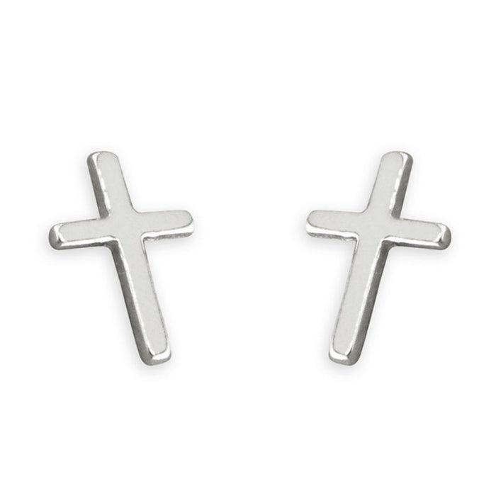 Sterling Silver Small Slimline Cross Studs Earrings 9mm In Length