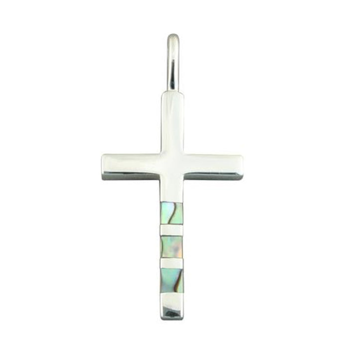 Sterling Silver Trinity Cross Pendant With Paua Shell 25mm In Length