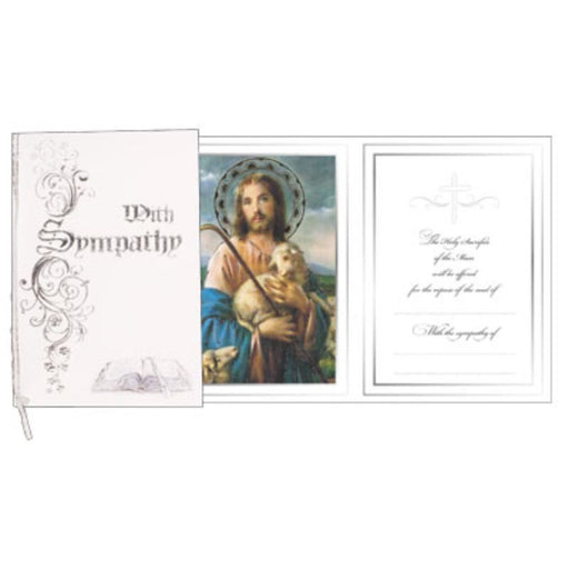Catholic Mass Cards, With Sympathy Mass Greetings Card, Parchment Insert With Christ The Good Shepherd Image