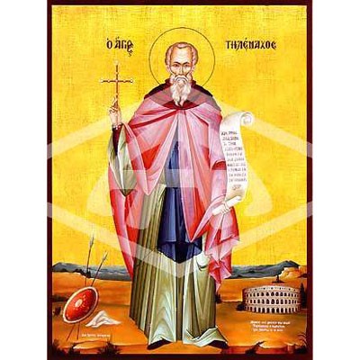 Telemachus The Monk, Mounted Icon Print Size: 20cm x 26cm