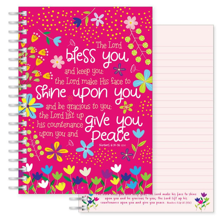 The Lord Bless You and Keep You, Notebook 160 Lined Pages With Pink Cover Bible Verse Numbers 6: 24-26 Size A5 21cm / 8.25 Inches High