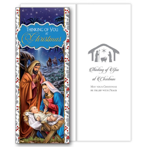 Christian Christmas Cards, Thinking Of You At Christmas, Holy Family & 3 Kings Design Single Christmas Greetings Card