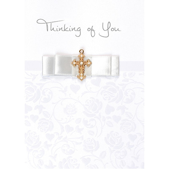 Thinking of You Greetings Card, 3D Design With Raised Pearl Cross, Prayer On The Inside