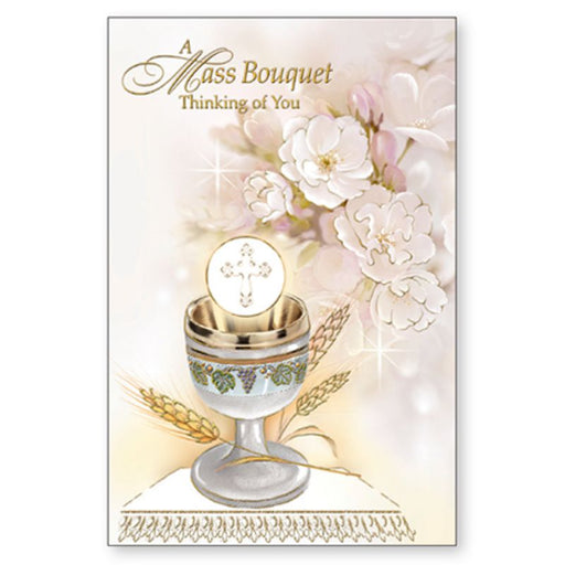 Catholic Mass Cards, A Mass Bouquet Thinking Of You Greeting Card, Chalice & Host Design With Insert