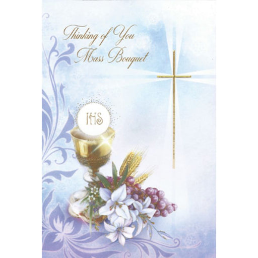 Catholic Mass Cards, Thinking Of You Mass Bouquet Greeting Card, Cross & Chalice Design