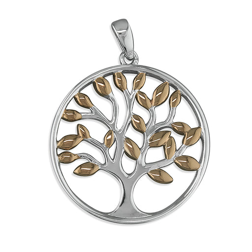 Tree of Life Circle, Sterling Silver & Rose Gold Plated Pendant 23mm Diameter