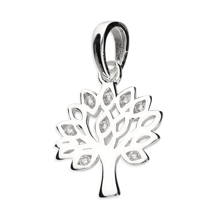 Tree of Life Small Sterling Silver Pendant, Inset With Cubic Zirconia Stones 11mm High