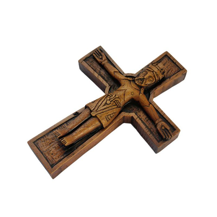 Viking Crucifix Cross Design, Handcast In Natural Wood Effect Coloured Resin Composite 18cm / 7 Inches High