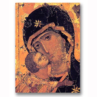 Our Lady of Vladimir Detail, Mounted Icon Print Size 10cm x 14cm