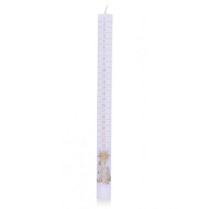Dated White Coloured Advent Candle, Size 12 Inches High
