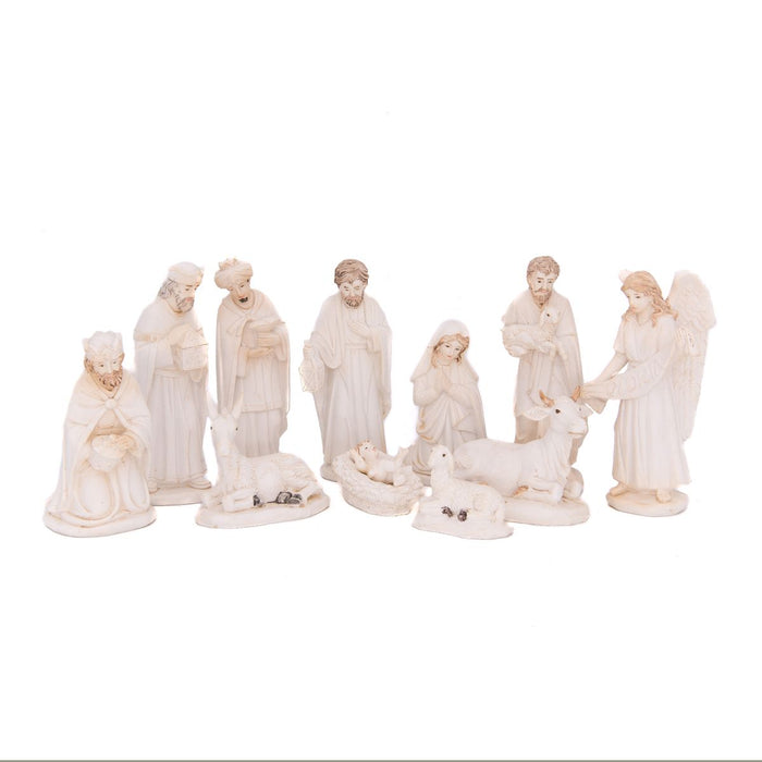 Nativity Crib Set, 11 Ivory White Crib Figures 9cm / 3.5 Inches High and 32cm / 12.5 Inches Wide Stable