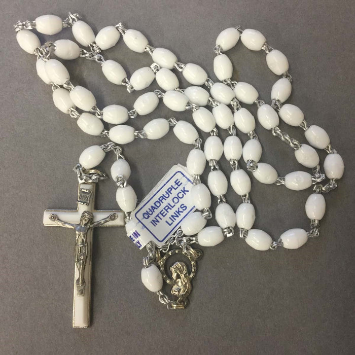 White Plastic Rosary Beads, Extra Strong Quadruple Linked Beads