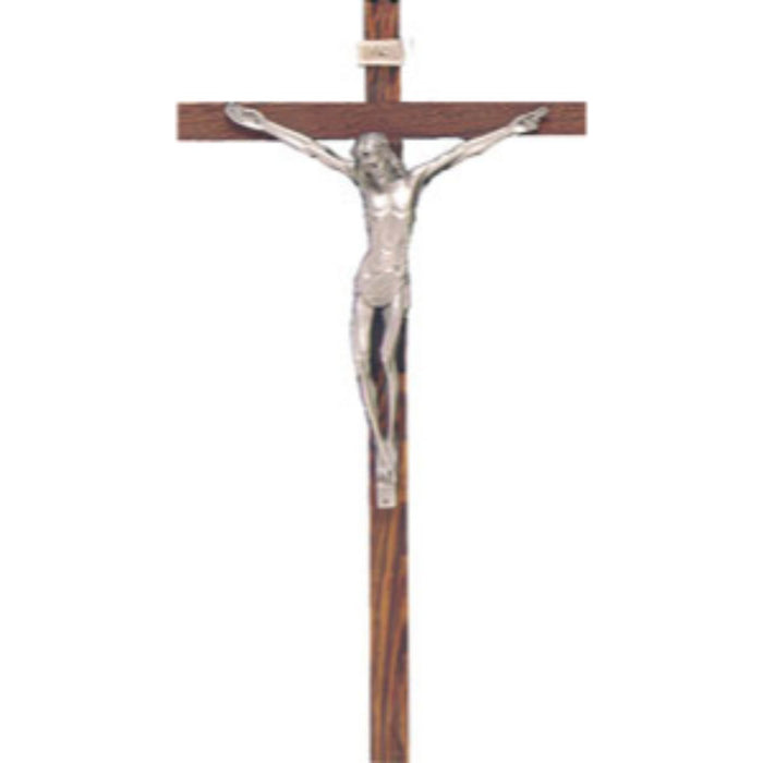 Wooden Crucifix With Silver Metal Figure, 46cm / 18 Inches High
